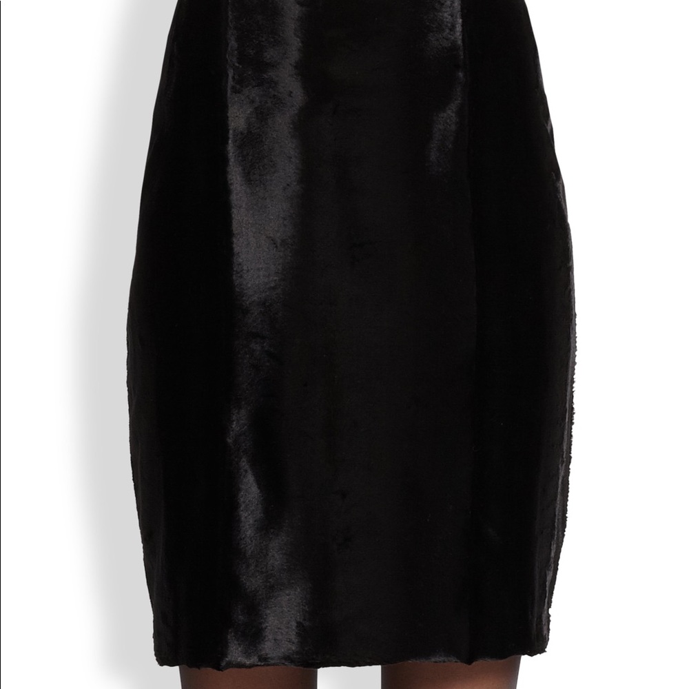 Josie Natori Faux Pony Hair Velvet Pencil Skirt